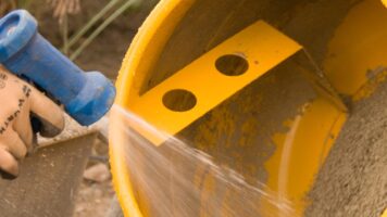 Bindmiddel ROMFIX wordt aangemaakt in betonmolen met water