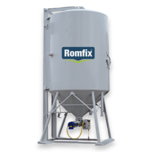 ROMFIX drainagemortel silo met trasmeel 20 ton – plug & play op krachtstroom. Silo drainagemortel voor grote flagstone projecten – snel verwerken zonder mengmolen
