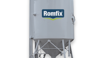 ROMFIX drainagemortel silo met trasmeel 20 ton – plug & play op krachtstroom. Silo drainagemortel voor grote flagstone projecten – snel verwerken zonder mengmolen